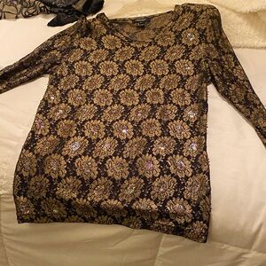 Karen Kane Black and Gold Floral Blouse